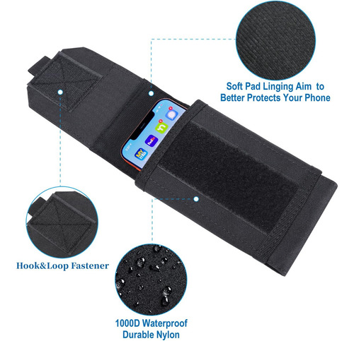 Heyqie Funda Táctica Negra Para Teléfono Móvil Molle, Al Pro Parche Negro Y 1 Gris.