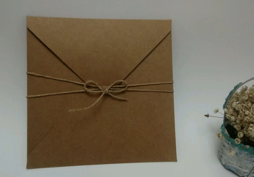 25 Kit Convites Rustico Casamento Completo 17x17cm Acessorio Cor Kraft Reciclato Branco