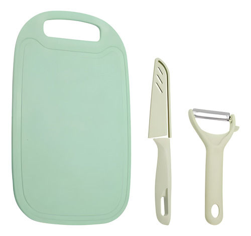 Set Juego De Cuchillo Pelador Tabla Cocina Verde Portátil