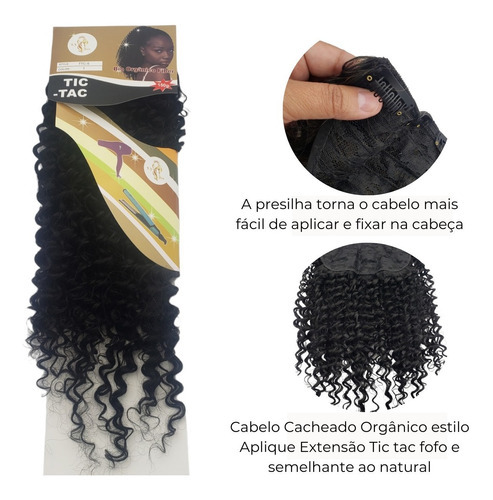 Extensión de cabello rizado 100% orgánico Apply Tic Tac, 60 cm, color negro
