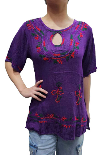 Blusa Camisa Camisola Bordada Viscosa Hindu 0154 Violeta