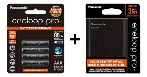 Kit 4 Pilas Aaa Recargables Panasonic Eneloop Pro + Cargador