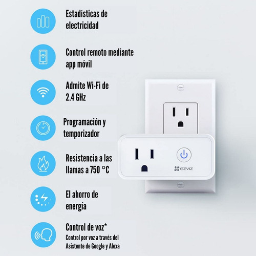 Mini Enchufe Ezviz T30 Wi-fi Smart T30-10b-us Alexa Google
