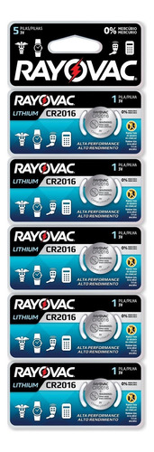 05 Baterias Pilhas Lithium 3v Rayovac Cr2016 1 Cartela
