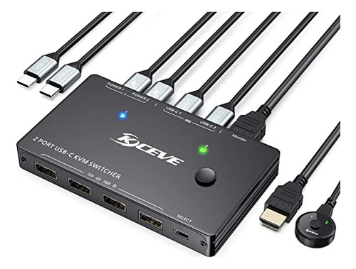 Conmutador Kvm Usb Tipo C 4k @60hz, Conmutador Usb C Mleeda