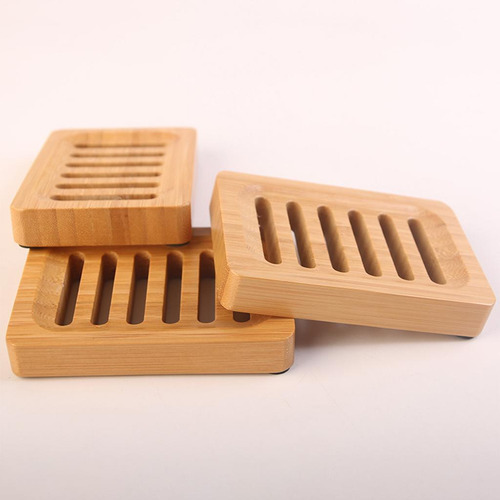 Jabonera De Bambú, Contenedor De Color Natural Rectangular