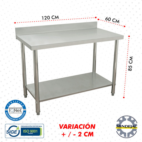 Mesa A Pared 100% Acero Inoxidable 120x60x86.5 Cm Tym
