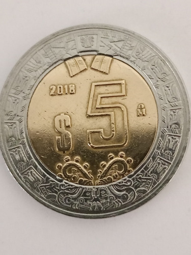 1 Moneda De $5.00 Año 2018 Bimetálic C/ Excs D Metal Fecha