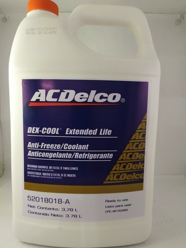 Imagen 5 de 7 de Refrigerante Acdelco Original Naranja 3.78 L