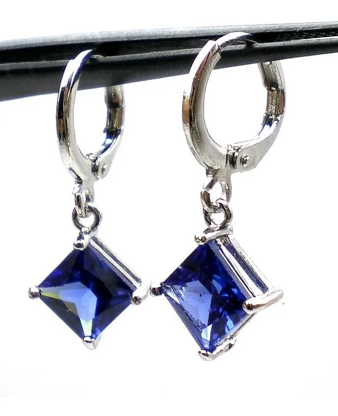 Aros De Plata 925 Y Cristal Color Azul