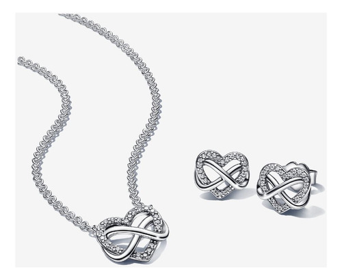 Conjunto Pandora Corazon Infinito Collar + Aretes Con Kit