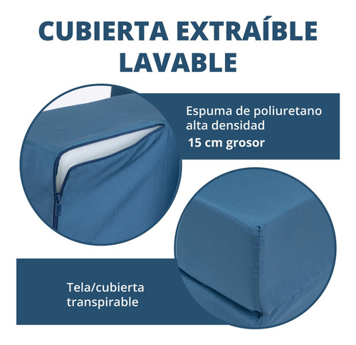 Sofa Cama Doble Sillon Plegable Colchon Matrimonial 2 En 1 Color Azul