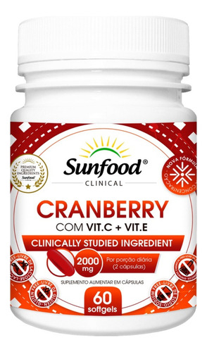 Cranberry Capsulas 1000mg + Vitamina C + Vitamina E 60cáps Sabor Sem sabor