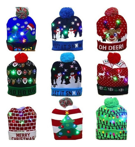 Lote 10 Gorro De Navidad Con Luz Led Regalo Navideño Mayoreo