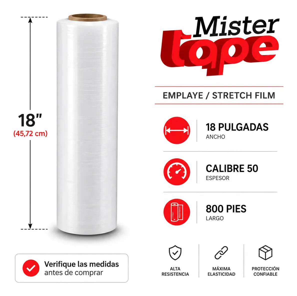 1 Rollo De Emplaye Playo Film Pelicula Estirable 18x50x800 Mr Tape