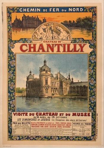 Castillo Chantilly - Francia Afiche 1895 - Lámina 45x30 Cm.