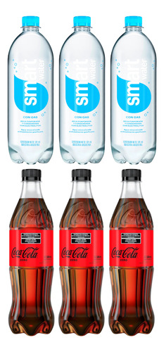 Agua Smart Water Con Gas 600mx3+coca Cola Zero 500mlx3