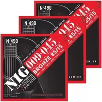 Comprar Kit 3 Encordoamentos Violao Nig N490 Aco\u002Fbronze 009\u002F045-6