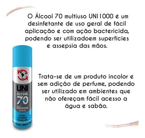 Álcool 70% Aerossol Spray Higienizador Inpm Uni1000 300 Ml