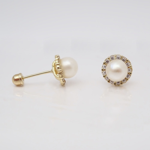 Amor Eterno - Broqueles Perla Diamantes / Aretes Oro 10k
