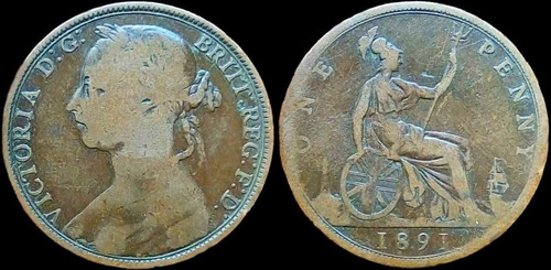 Reino Unido Moneda De 1 Peñique Reina Victoria Año 1891