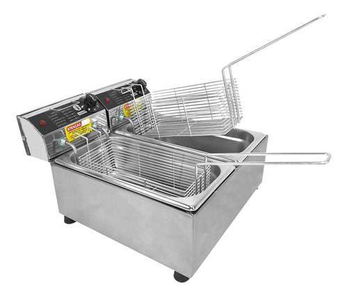 Fritadeira Industrial Elétrica 6 L 2 Cubas 4000w Aço Inox Cor Prateado 220V