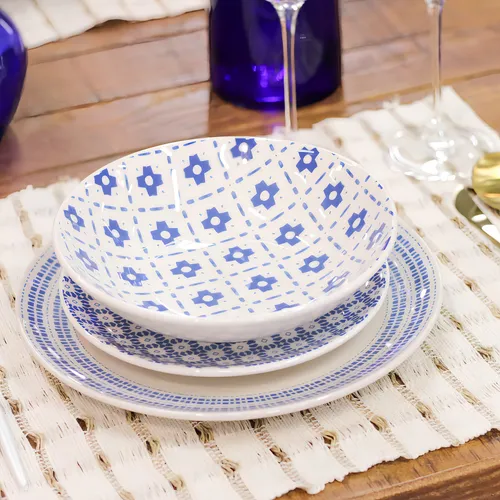 Juego de 6 platos planos (26 unidades) con Oxford Unni Batik