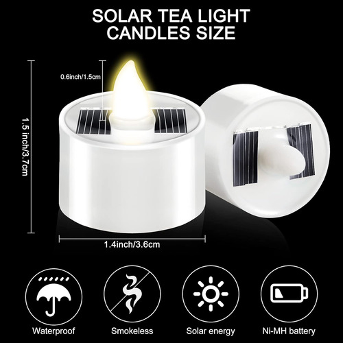Velas Led Con Luz De Té Solar, Sin Llama, Para Exteriores