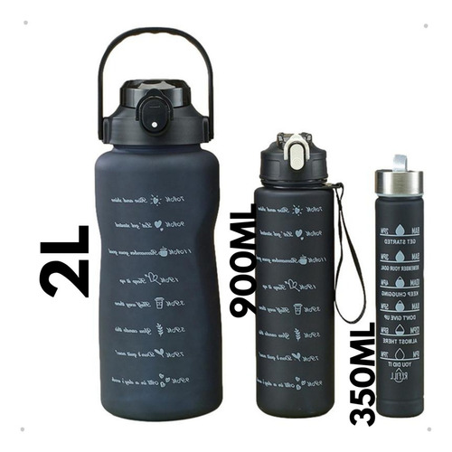 Kit de 3 botellas de entrenamiento motivacional Academia Squeeze de color negro, frases motivadoras en botella