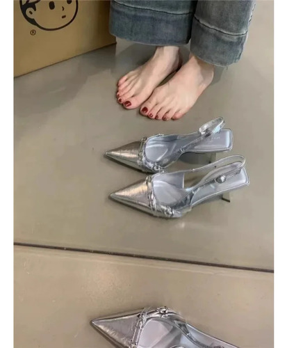 Elegantes Sandalias De Tacón Alto Con Punta Puntiaguda Y Dis