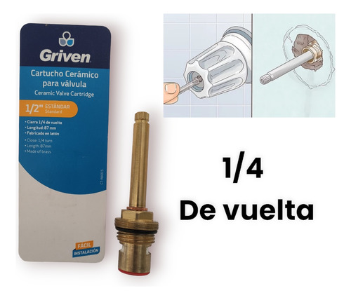 Vastago Para Ducha Cartucho Cerámico 1/4 Vuelta 92 Mm Griven