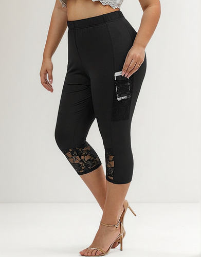 Legging Capris Con Dobladillo De Encaje De Guipur De Talla G
