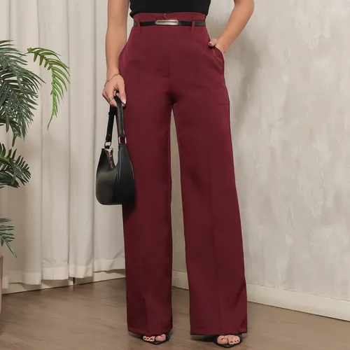 Calça Feminina Social Pantalona Com Cinto Para Trabalhar