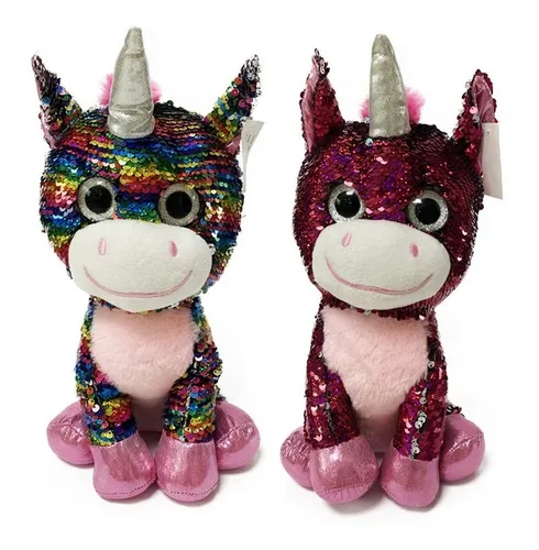 Peluche Unicornio Lentejuelas Reversible 3 Colores 30cm