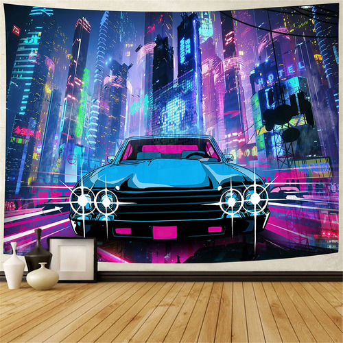 Nterc Tapiz Coche Punk Japon Vista Nocturna Ciudad Neon 80 X