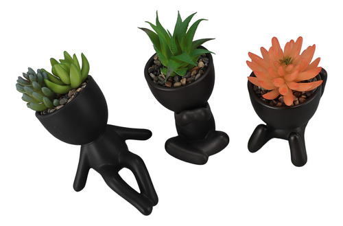 Set De 3 Plantas Suculentas Pequeñas En Macetas Negras Y Neg