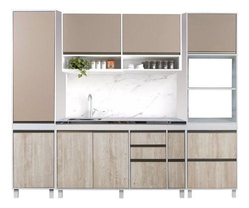 Combo Mueble Cocina Bajo Mesada 140 Cm + Alacena + Portahorno + Tolva Sorrento Ricchezze