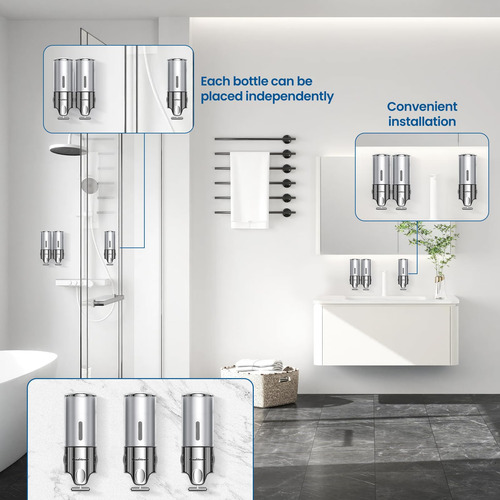 Dispensador De Champú Y Acondicionador Triple X 3 Cámaras Plata
