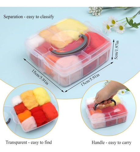 Hilo De Lana Para Fieltro, 8 Colores, Caja Y Aguja Naranja