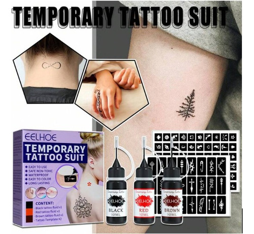 Kit Tatuaje Semipermanente Tinta A Mano Con Plantilla