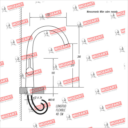 Grifería cocina canilla monocomando Mozart Milan premium color blanco de mesada 9018