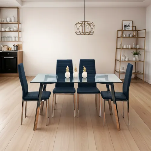 Mesa Vidrio Templado Rectangular Comedor Patas Cromadas 