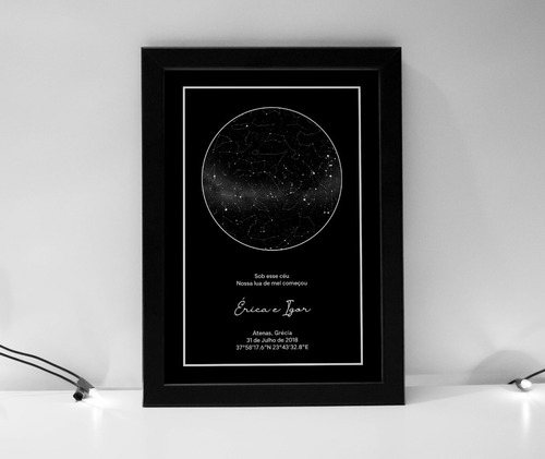 Imagem 3 de 9 de Quadro Mapa Das Estrelas A4 Com Moldura E Vidro