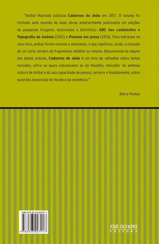 Cadernos de João, de Machado, Anibal. Editorial Editora José Olympio Ltda., capa mole em português, 2004