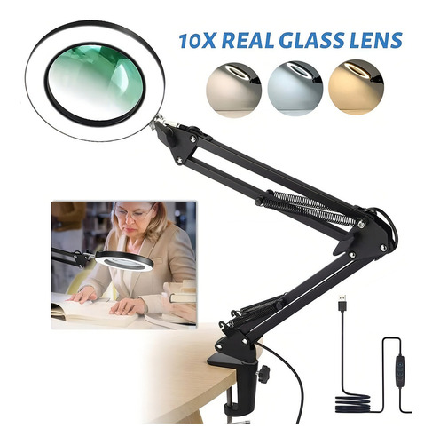** Lámpara Led De Escritorio Con Lupa De 10x Con Brazo