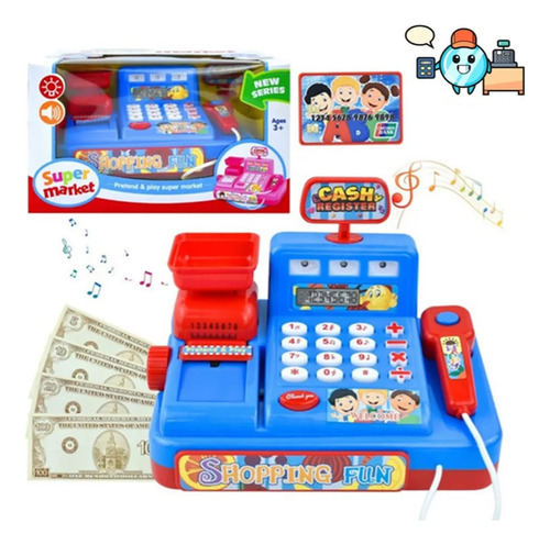 Mini Caja Registradora Para Niña Con Luz Sonido Y Accesorios Azul Y Rojo