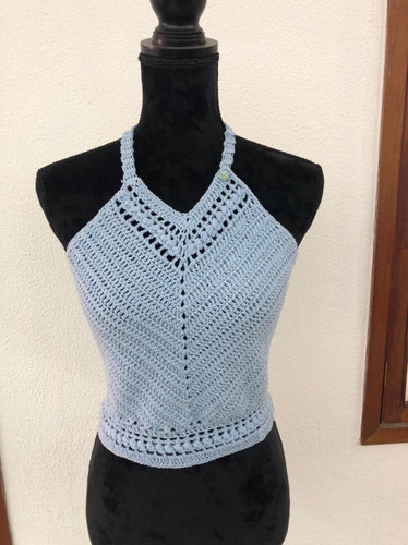 Crop Top Crochet Azul Largo