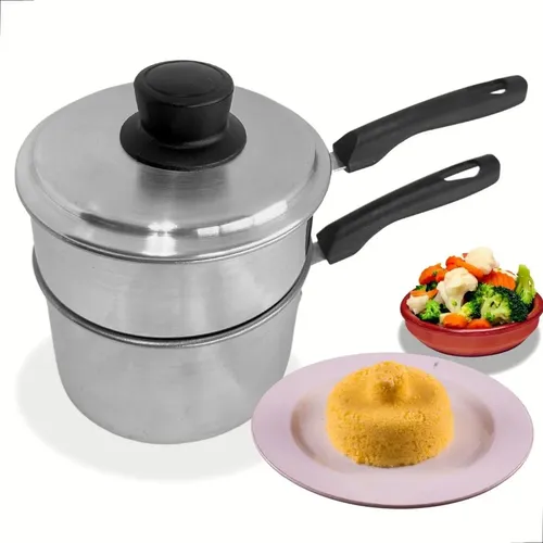 Panela De Cuscuz 2 Em 1 Legumeira Cuscuzeiro Alumínio Cor Pratead...