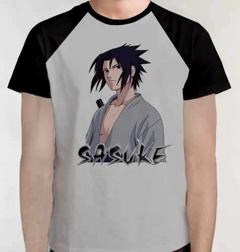 Camiseta Manga Curta com Estampa Sasuke Preto