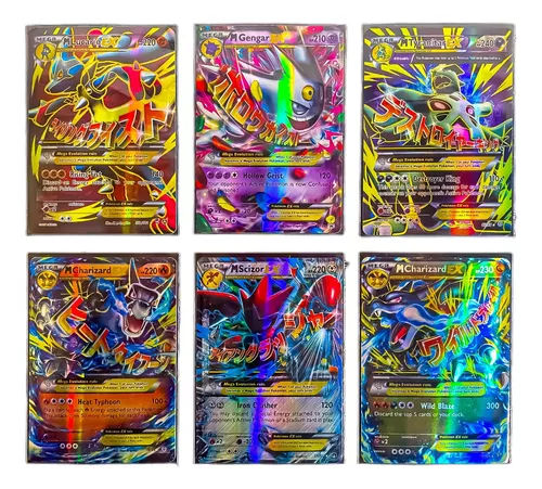 Kit com 3 Cartas Pokemon Mega Ex : Charizard + Mewtwo X + Rayquaza, Cartinhas Pokémon, Lote Cartas Pokemon